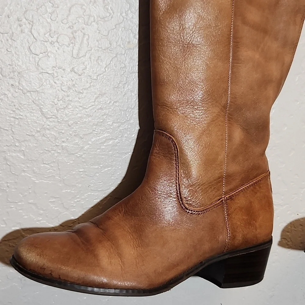 I.N.C. Beverley  Long Distressed Leather Back Zip Tall Boots 7.5M brown
